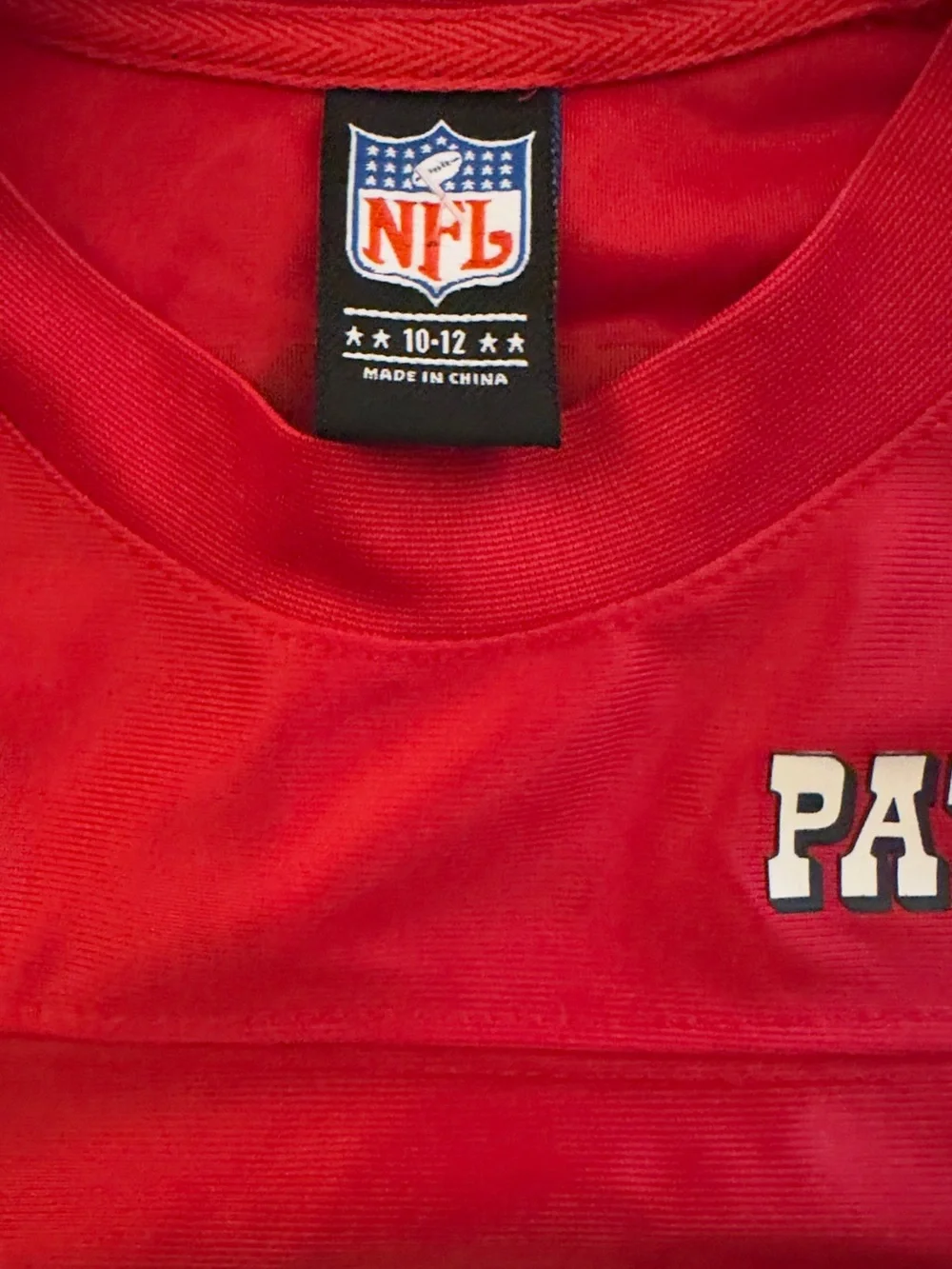 NFL Red Jersey Top with White Lettering